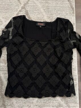 Shyanne Black Geometric Lace Square Neck Blouse